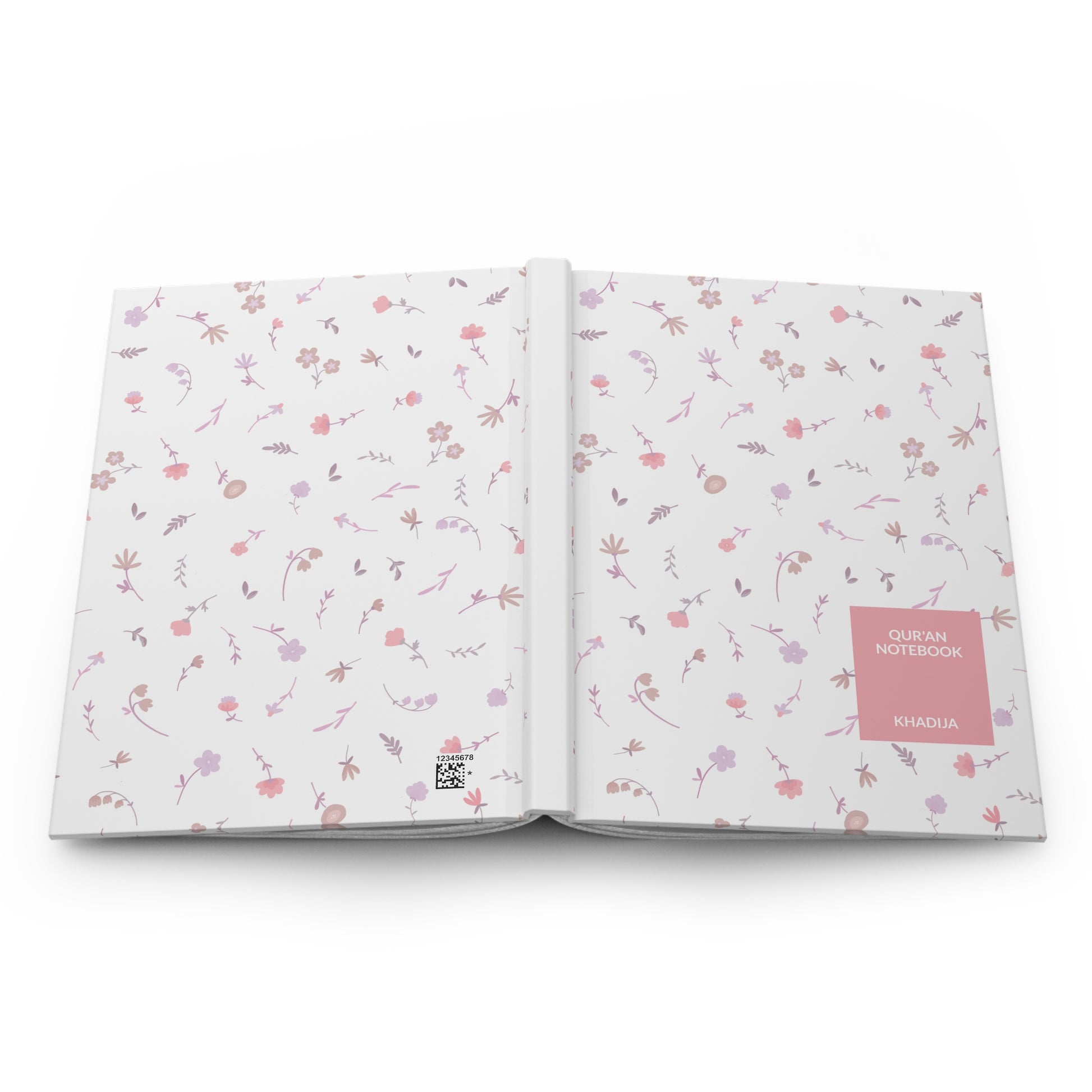 Full product view of a Quran notebook with delicate floral design.