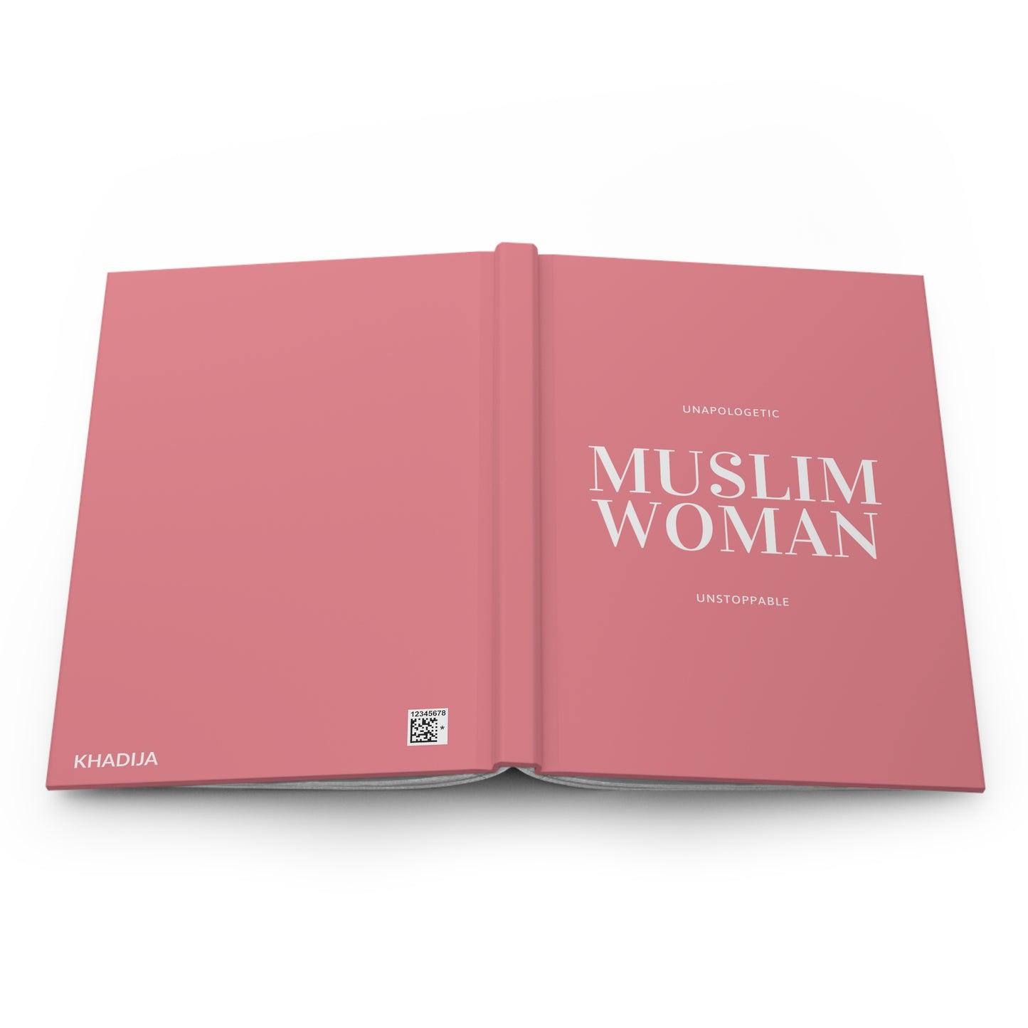 Full open layout of Muslim woman journal displaying front and back covers together.