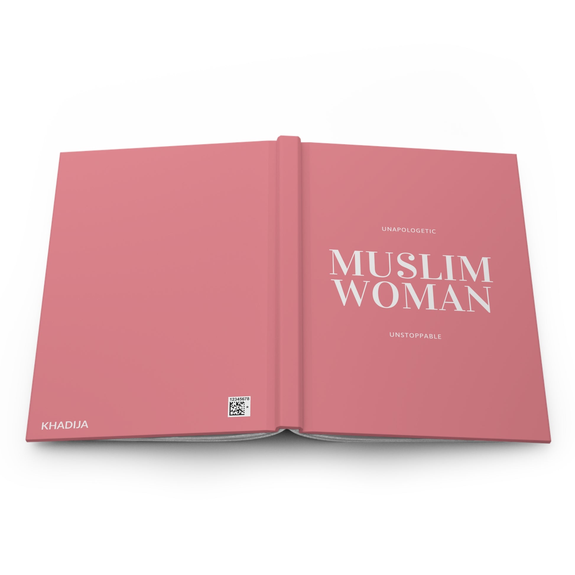 Full open layout of Muslim woman journal displaying front and back covers together.