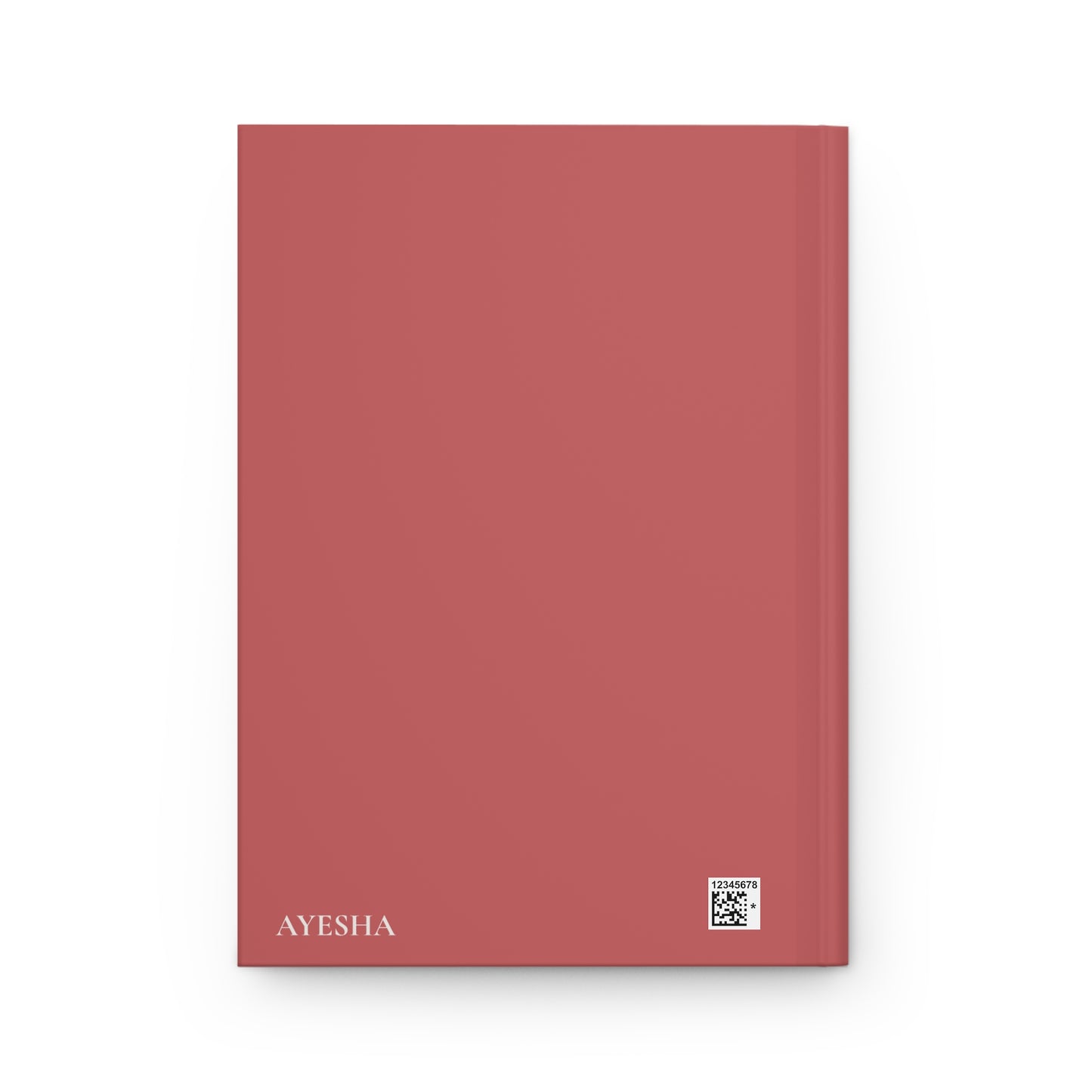 Back cover of My Deen Planner with simple solid-color design and personalizable name "AYESHA."
