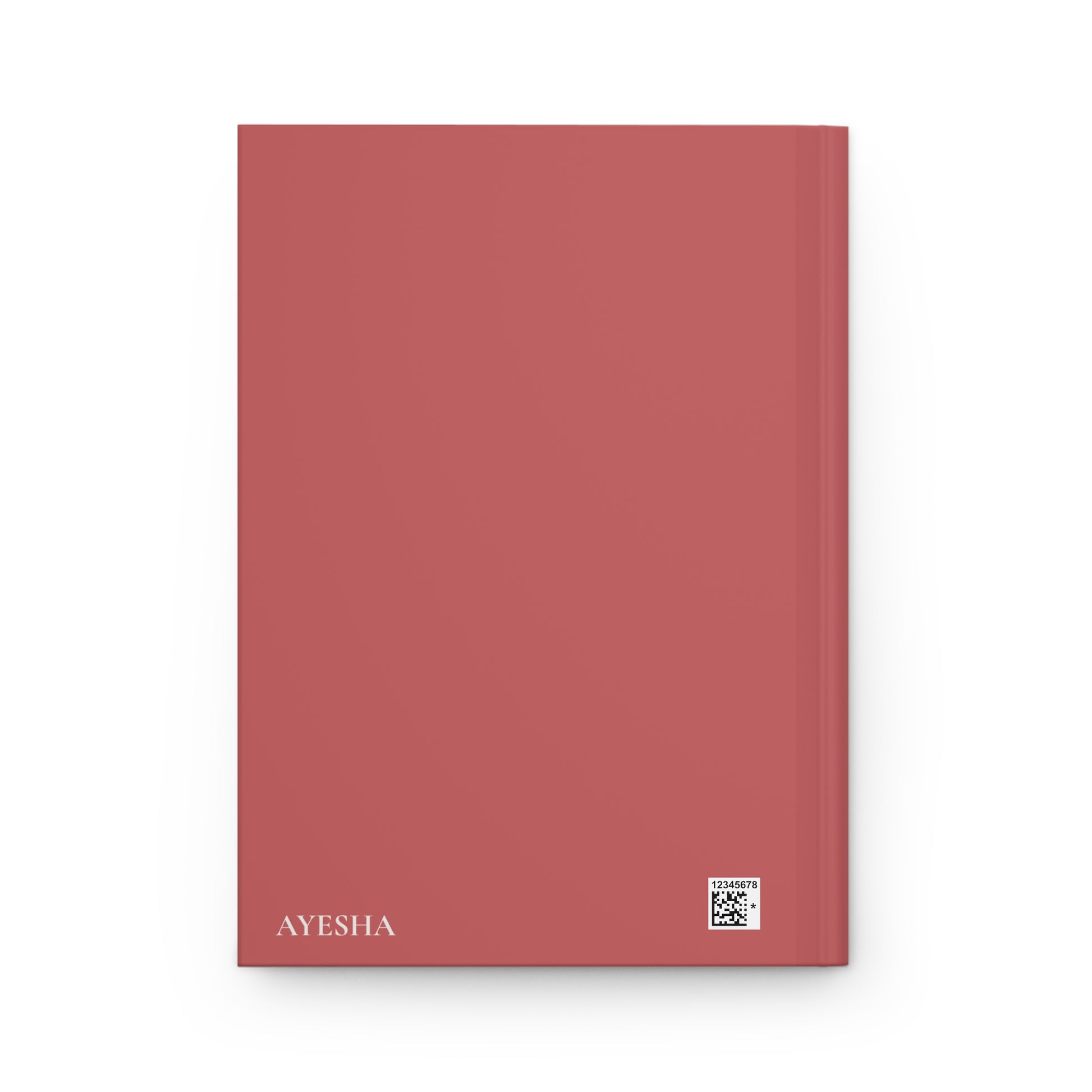 Back cover of My Deen Planner with simple solid-color design and personalizable name "AYESHA."