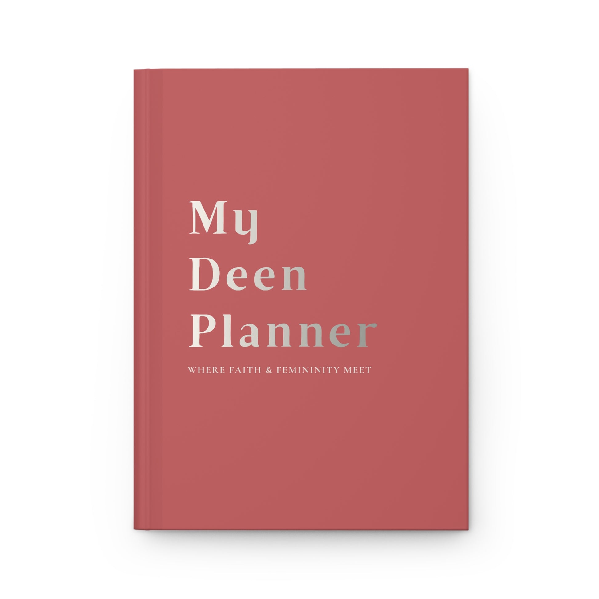 Front cover of a "My Deen Planner" with bold minimalist typography.