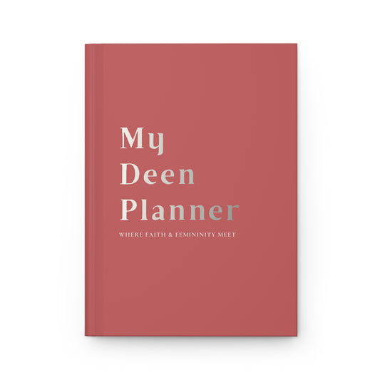 Front cover of a "My Deen Planner" with bold minimalist typography.