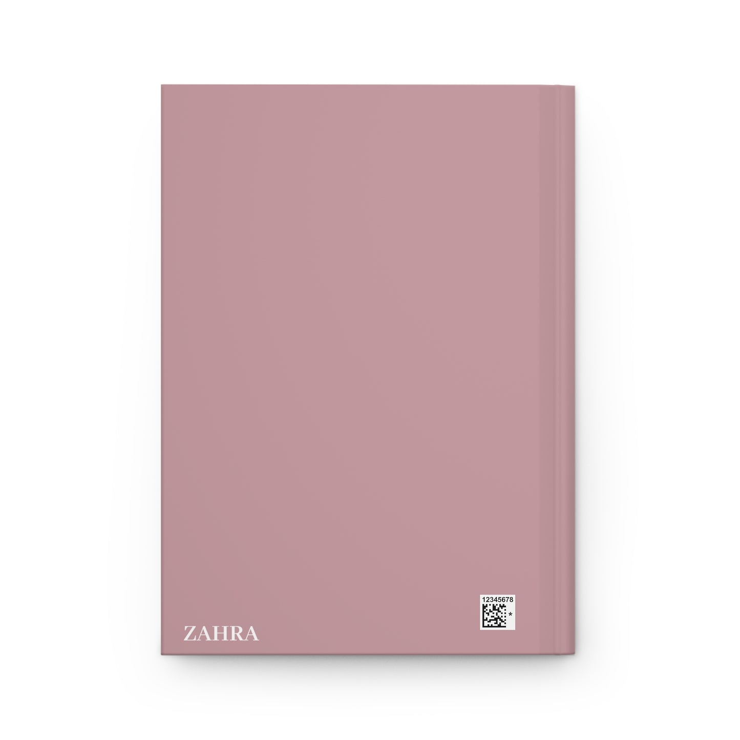 Back view of Muslimah journal featuring personalizable name ZAHRA.