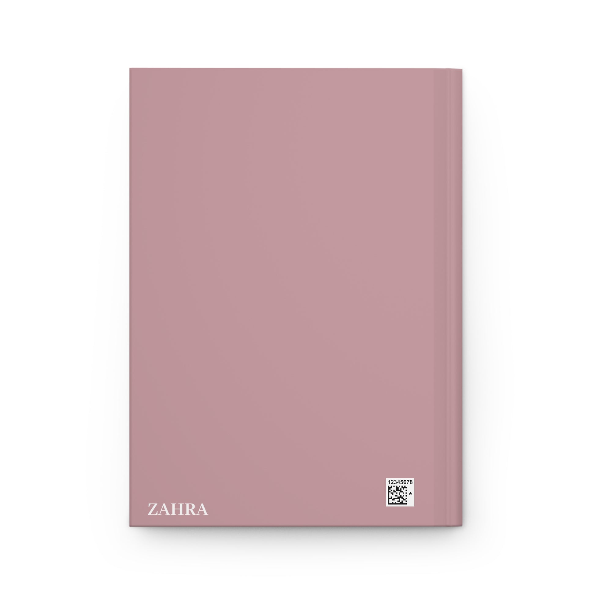 Back view of Muslimah journal featuring personalizable name ZAHRA.