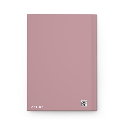 Back view of Muslimah journal featuring personalizable name ZAHRA.