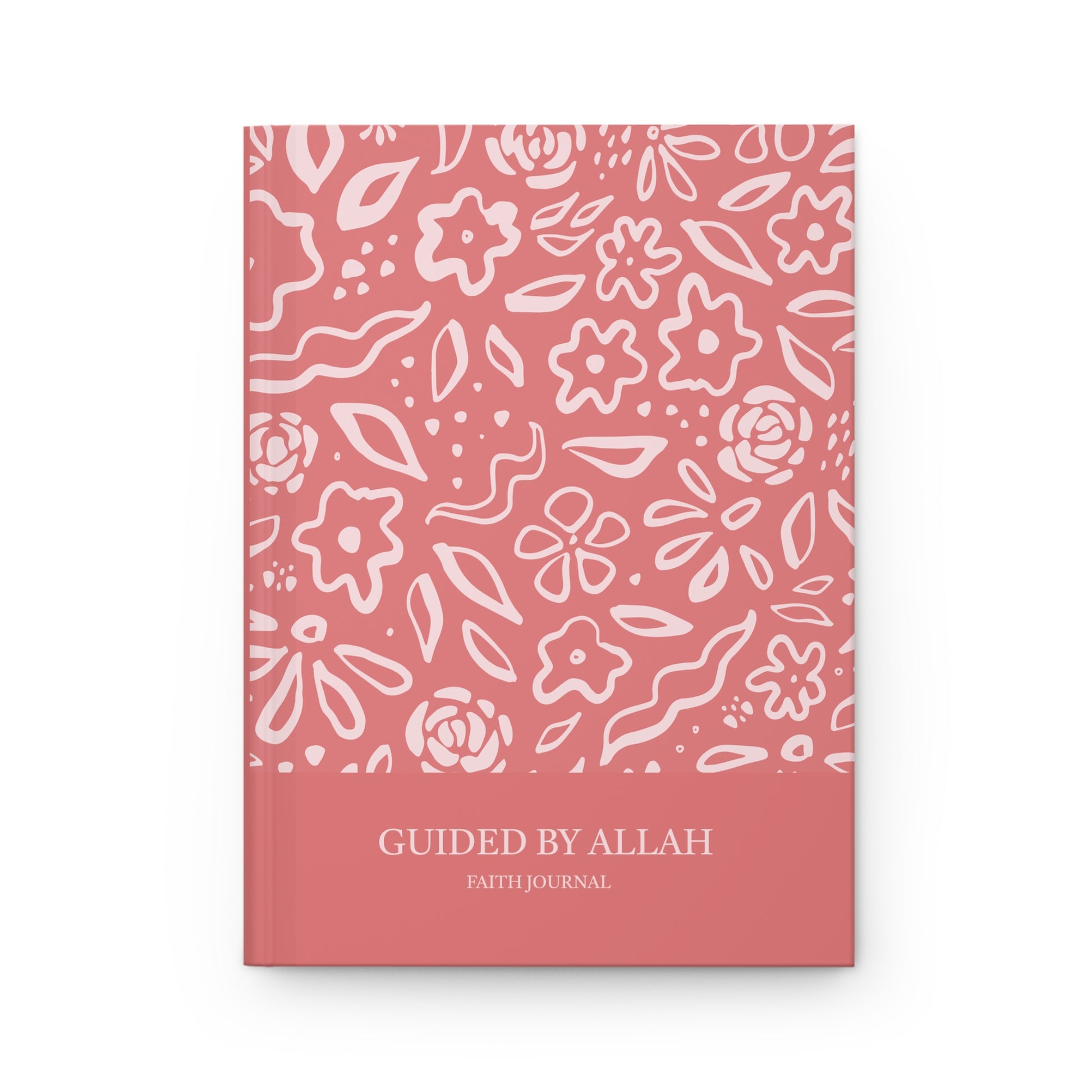 Muslimah Pink journal with floral patterns and 'Guided by Allah' texts. 