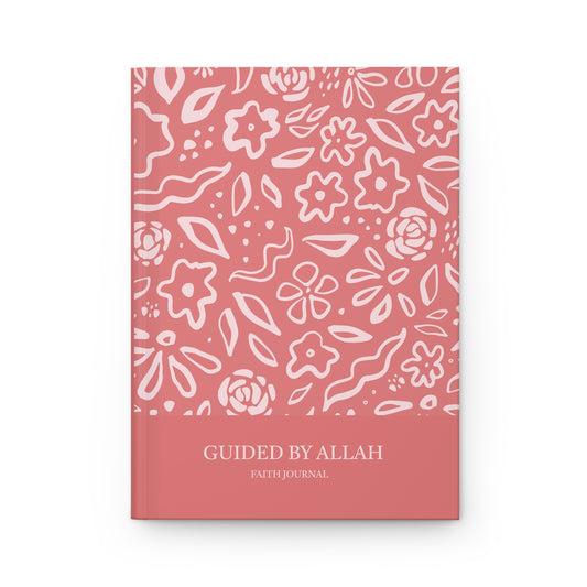 Muslimah Pink journal with floral patterns and 'Guided by Allah' texts. 