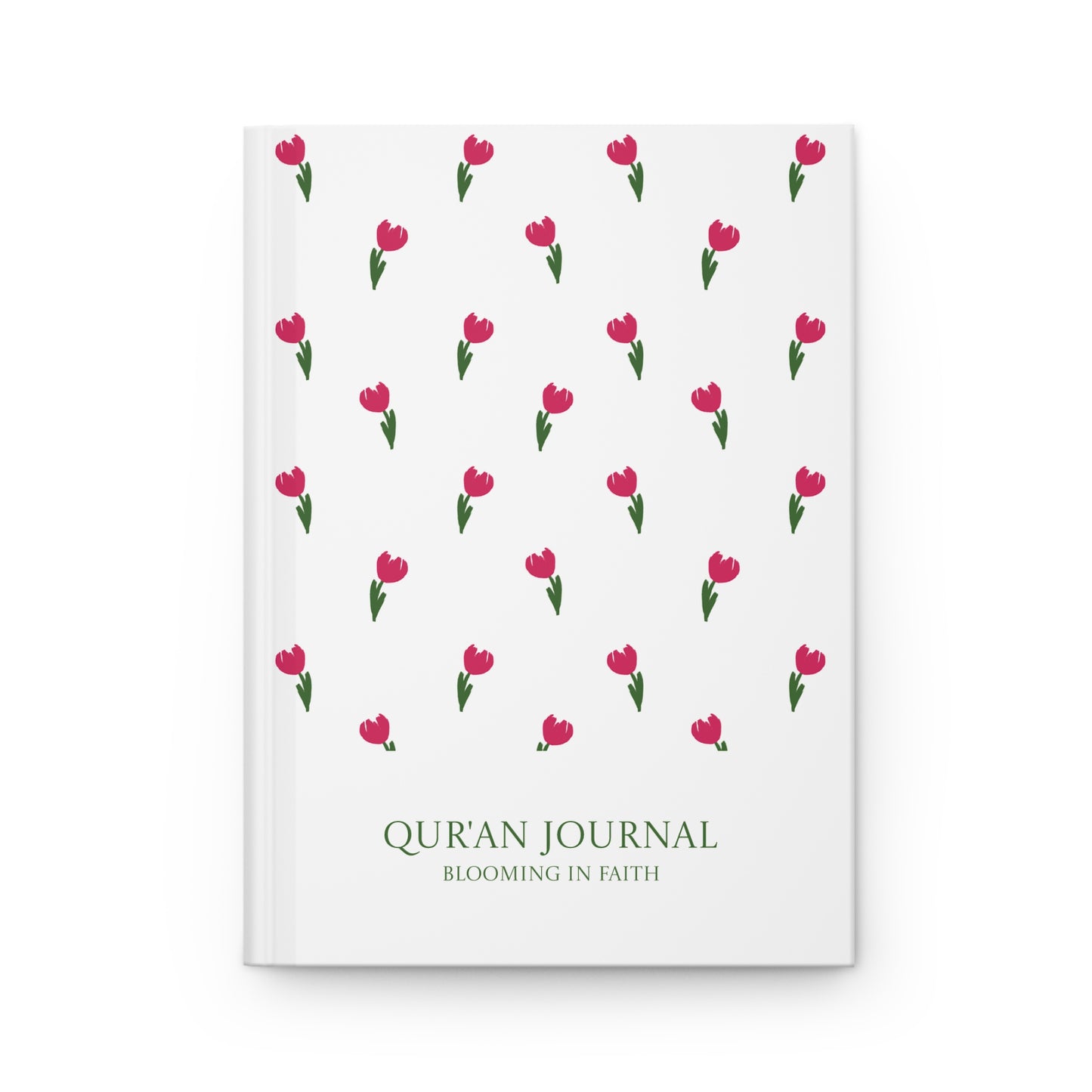 Personalized Quran Journal with elegant tulips on the front cover.
