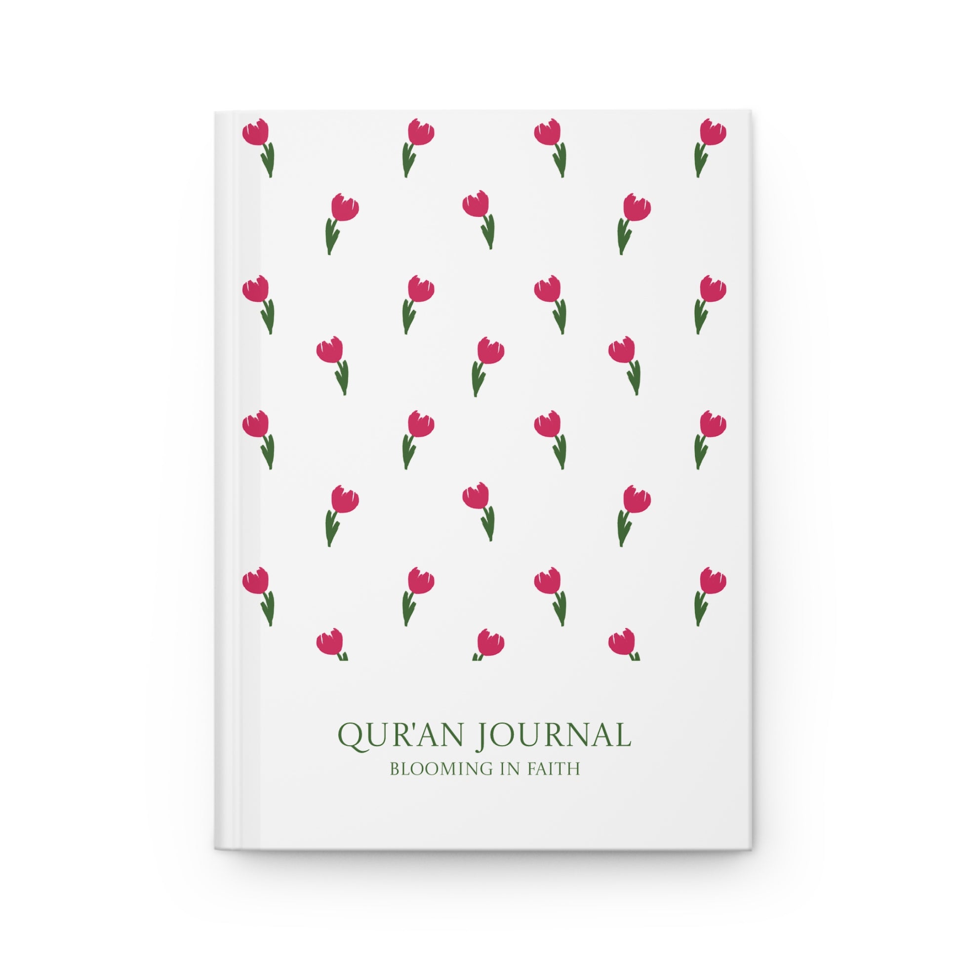 Personalized Quran Journal with elegant tulips on the front cover.