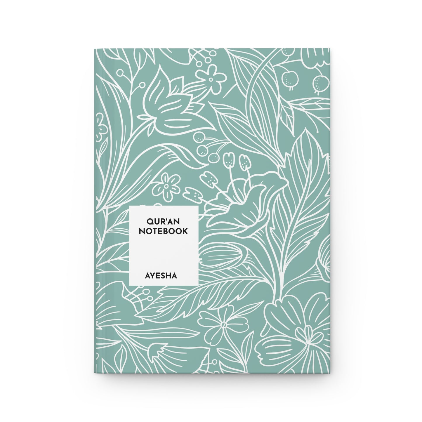 Personalized Quran journal notebook front cover with floral line art design