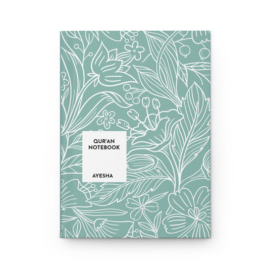 Personalized Quran journal notebook front cover with floral line art design