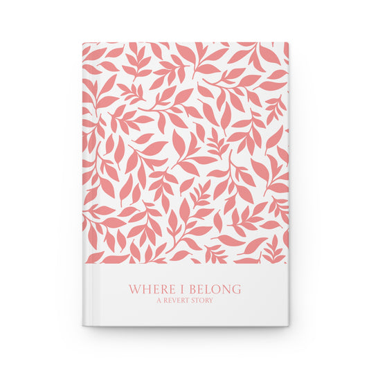 Personalized Revert Muslim journal with coral hued leaf design on front cover.